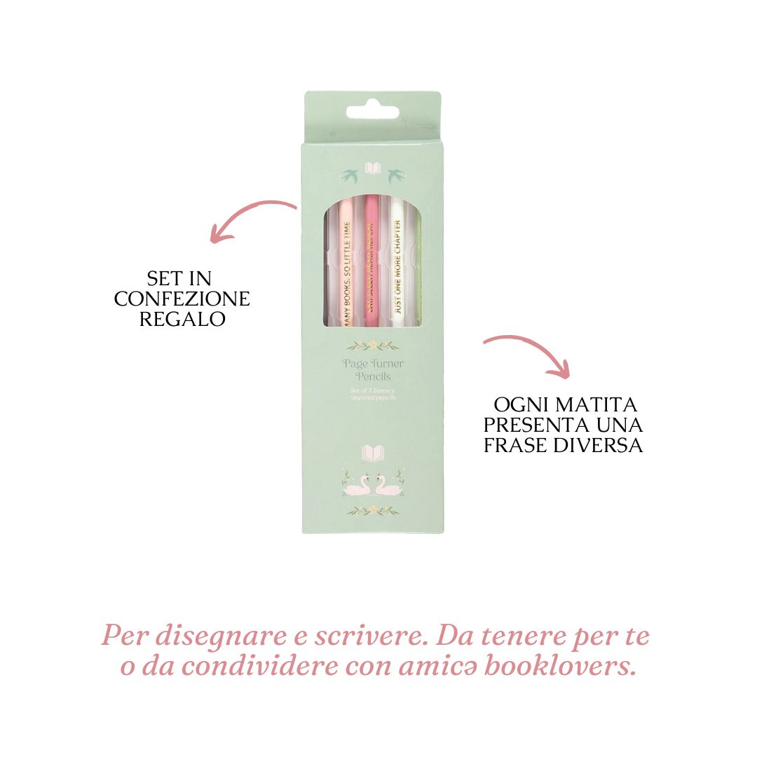 Set Matite "Book Club", 5 matite con citazioni letterarie, booklover