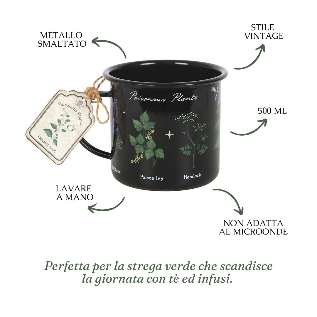 Tazza in metallo smaltato "Poisonous Plants", stampa botanica witchy