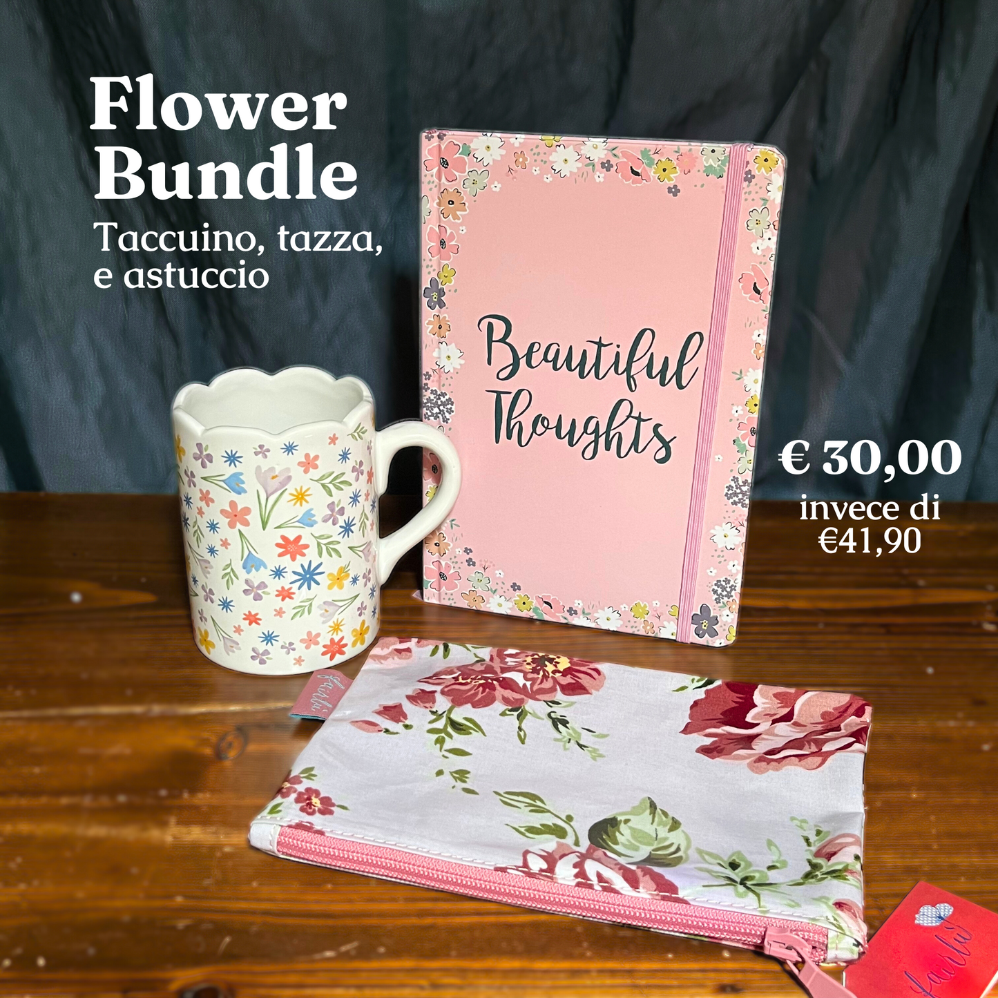 Flower Bundle - Notebook, Pencil Case, and Floral Mug