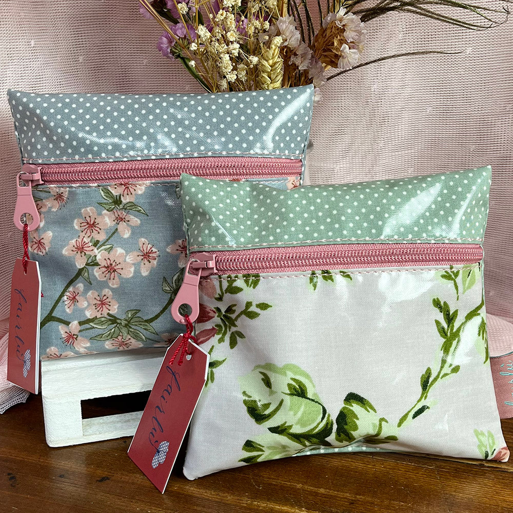 Square pouch, waxed cotton, coin purse, pencil case, clutch bag
