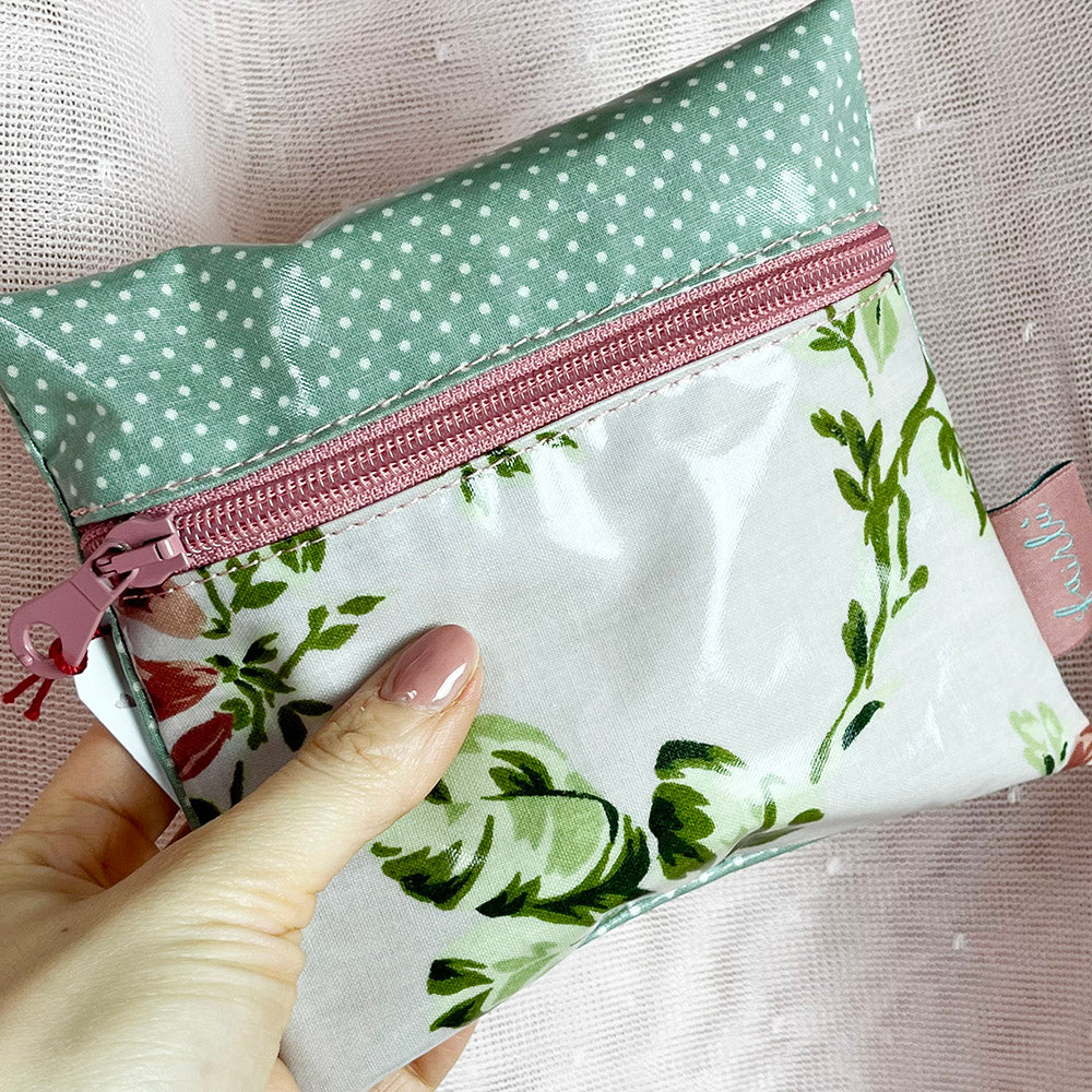 Square pouch, waxed cotton, coin purse, pencil case, clutch bag