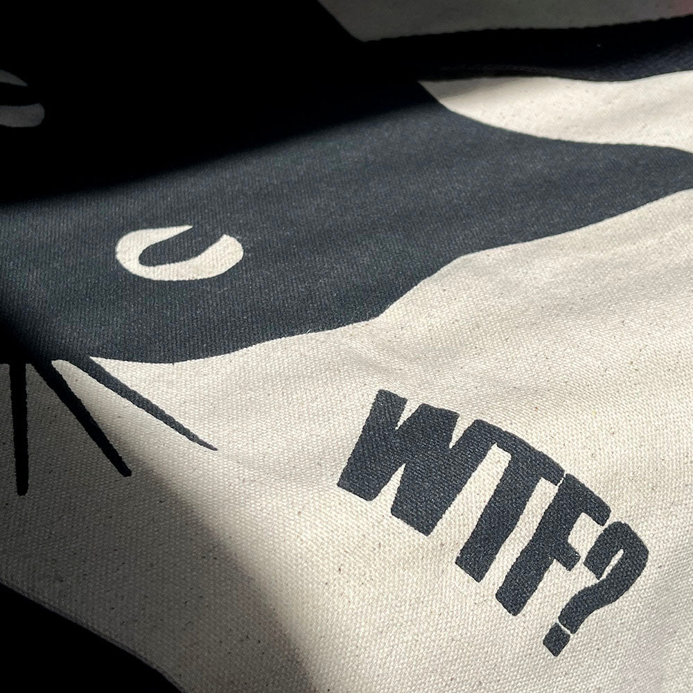 Borsa Tote Bag "Gatto nero-WTF?" in cotone indiano