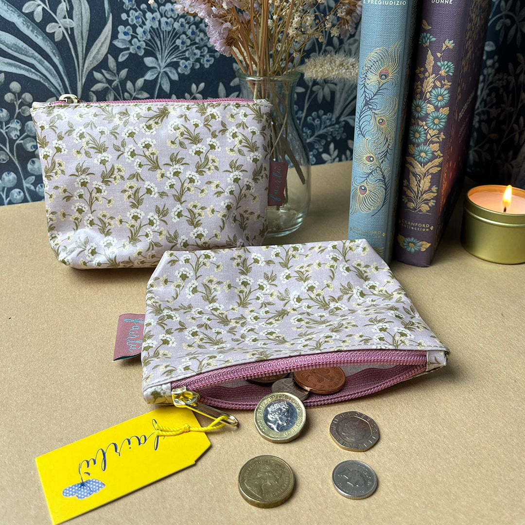 Bustina mini, cotone cerato, astuccio, portamonete, fantasia floreale
