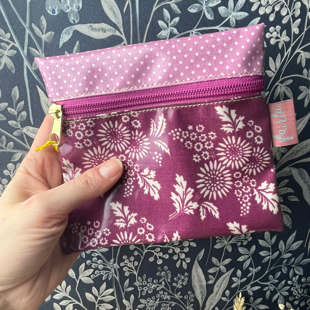 Square pouch, waxed cotton, coin purse, pencil case, clutch bag