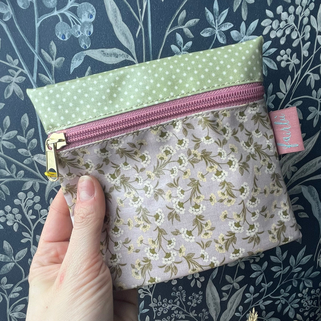 Square pouch, waxed cotton, coin purse, pencil case, clutch bag