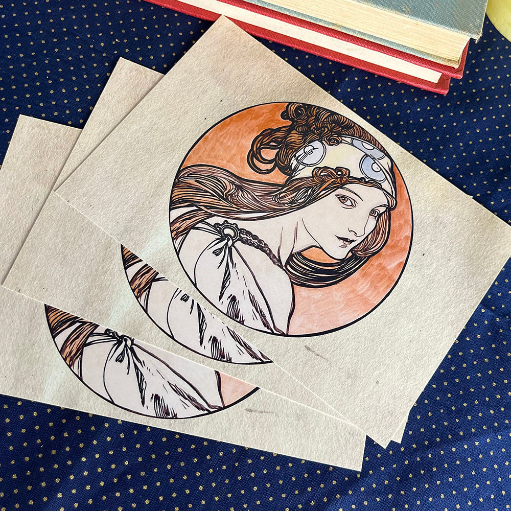 Art Nouveau postcard, Alfons Mucha woman, Art Nouveau style