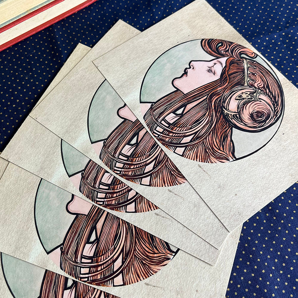 Art Nouveau postcard, Alfons Mucha woman, Art Nouveau style