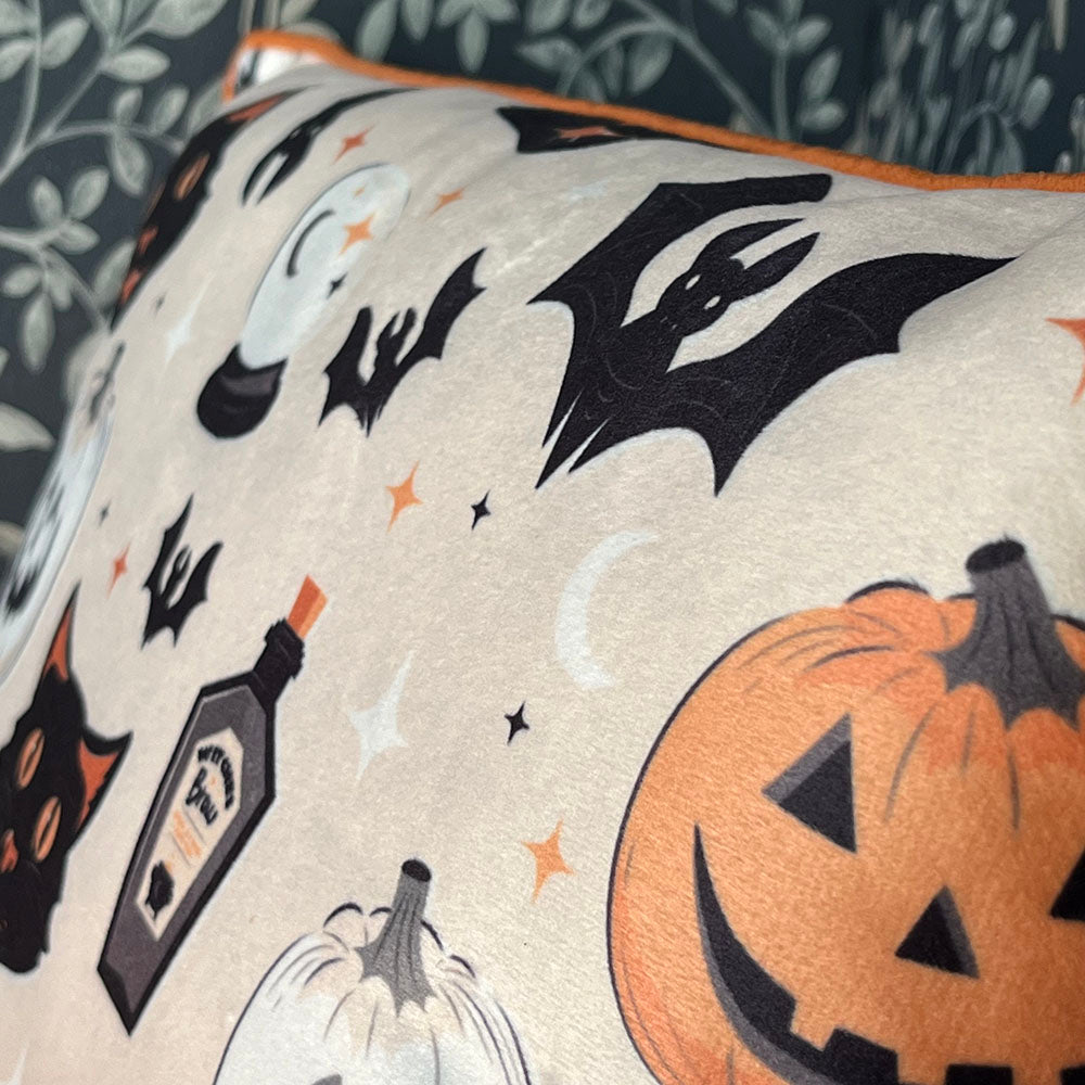 stoffa effetto velluto Cuscino 35cm Zucca di Halloween e Gatto Spooky