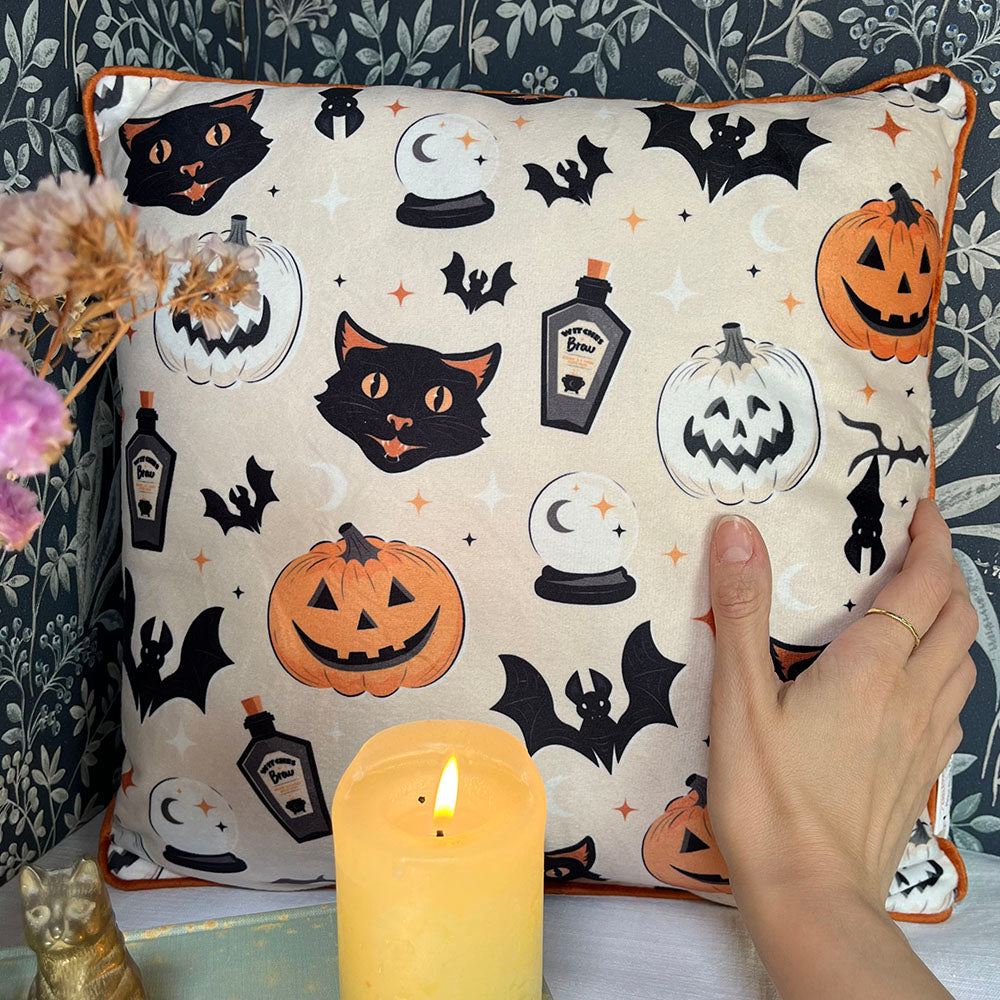 Cuscino 35cm Zucca di Halloween e Gatto Spooky