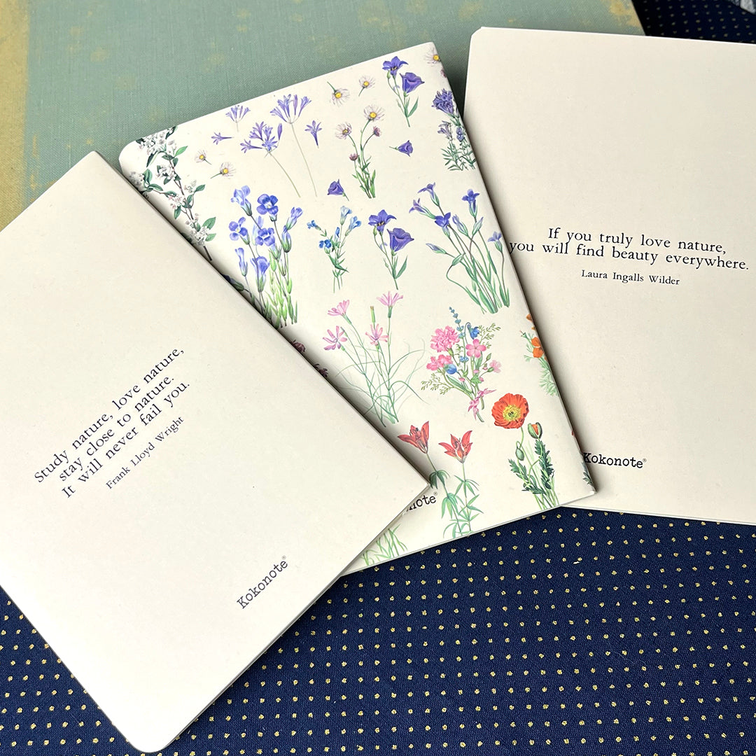 Set 3 quaderni A6 - Wild Flowers- bianco, a righe, a puntini, fiori cottagecore