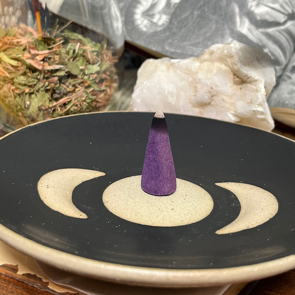 Piattino port incenso fasi lunari in ceramica, witchy vibes