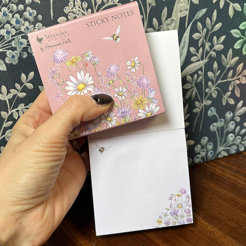 Blocchetto di fogli adesivi, sticky notes fiori di campagna, cottagecore