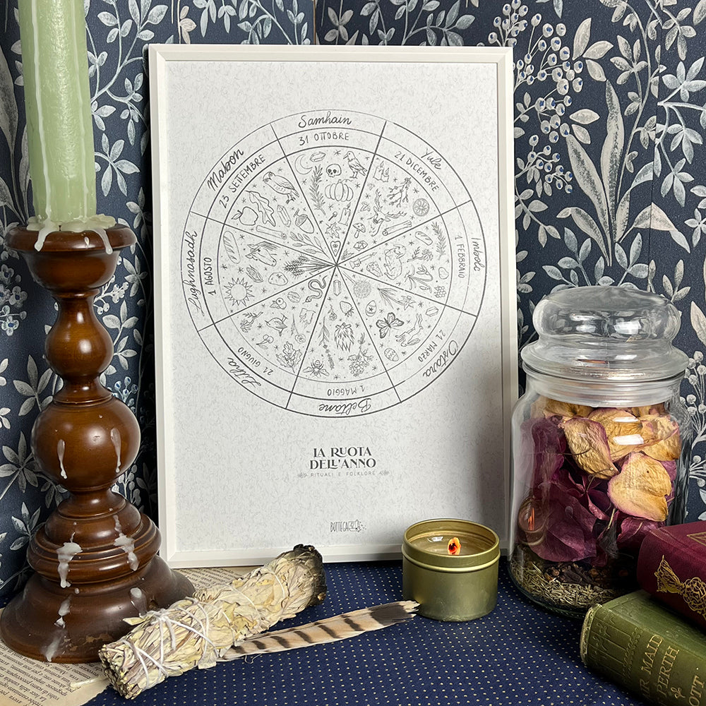 Stampa Illustrazione Originale, Ruota dell'anno, 21x29,7cm, streghe, sabba, witchcraft
