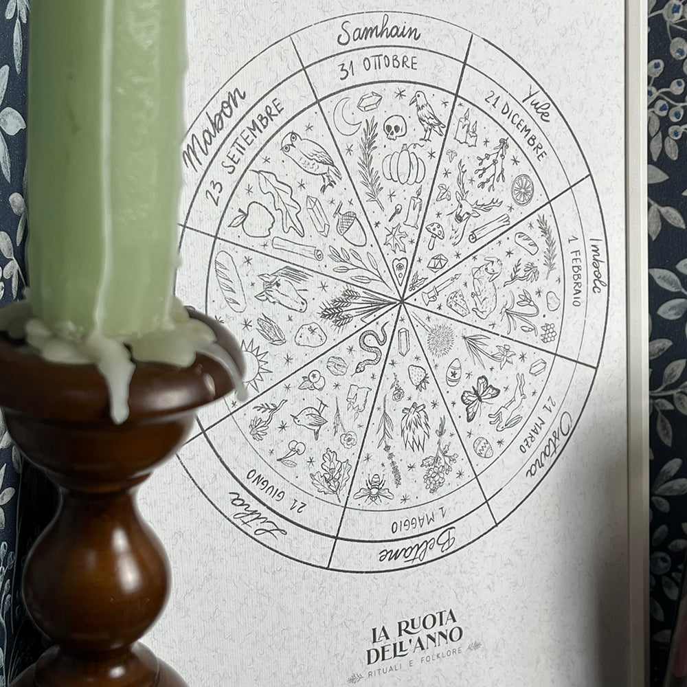 Stampa Illustrazione Originale, Ruota dell'anno, 21x29,7cm, streghe, sabba, witchcraft