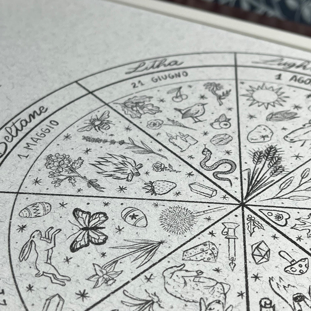 Stampa Illustrazione Originale, Ruota dell'anno, 21x29,7cm, streghe, sabba, witchcraft