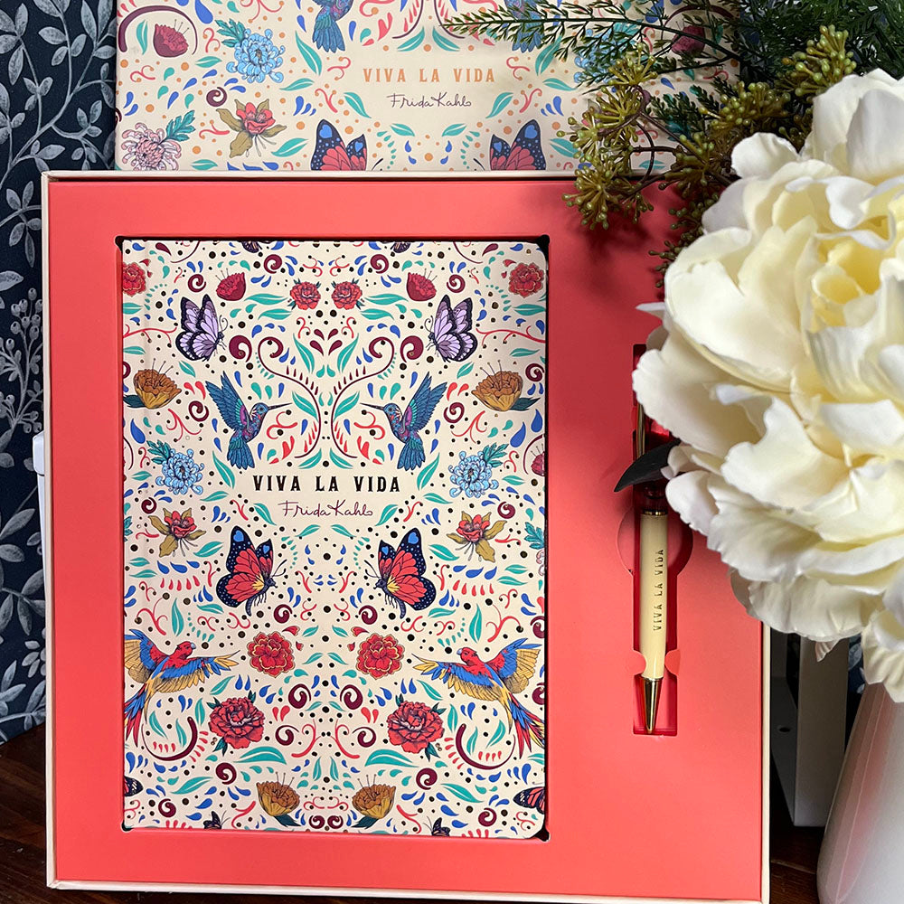 Bullet Journal + Pen, Frida Kahlo gift set, floral pattern
