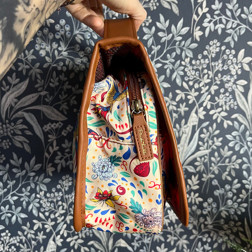 Beauty case da viaggio con gancio Frida Kahlo, pattern floreale