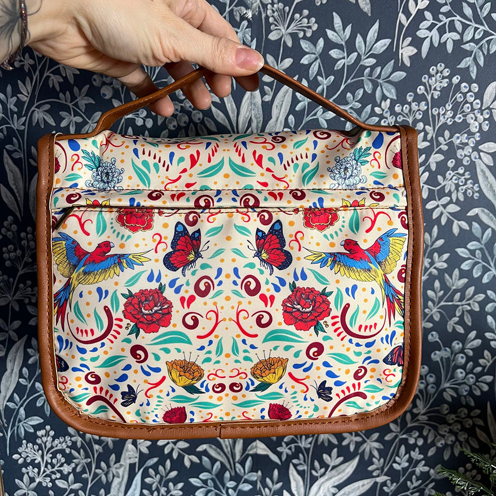 Beauty case da viaggio con gancio Frida Kahlo, pattern floreale