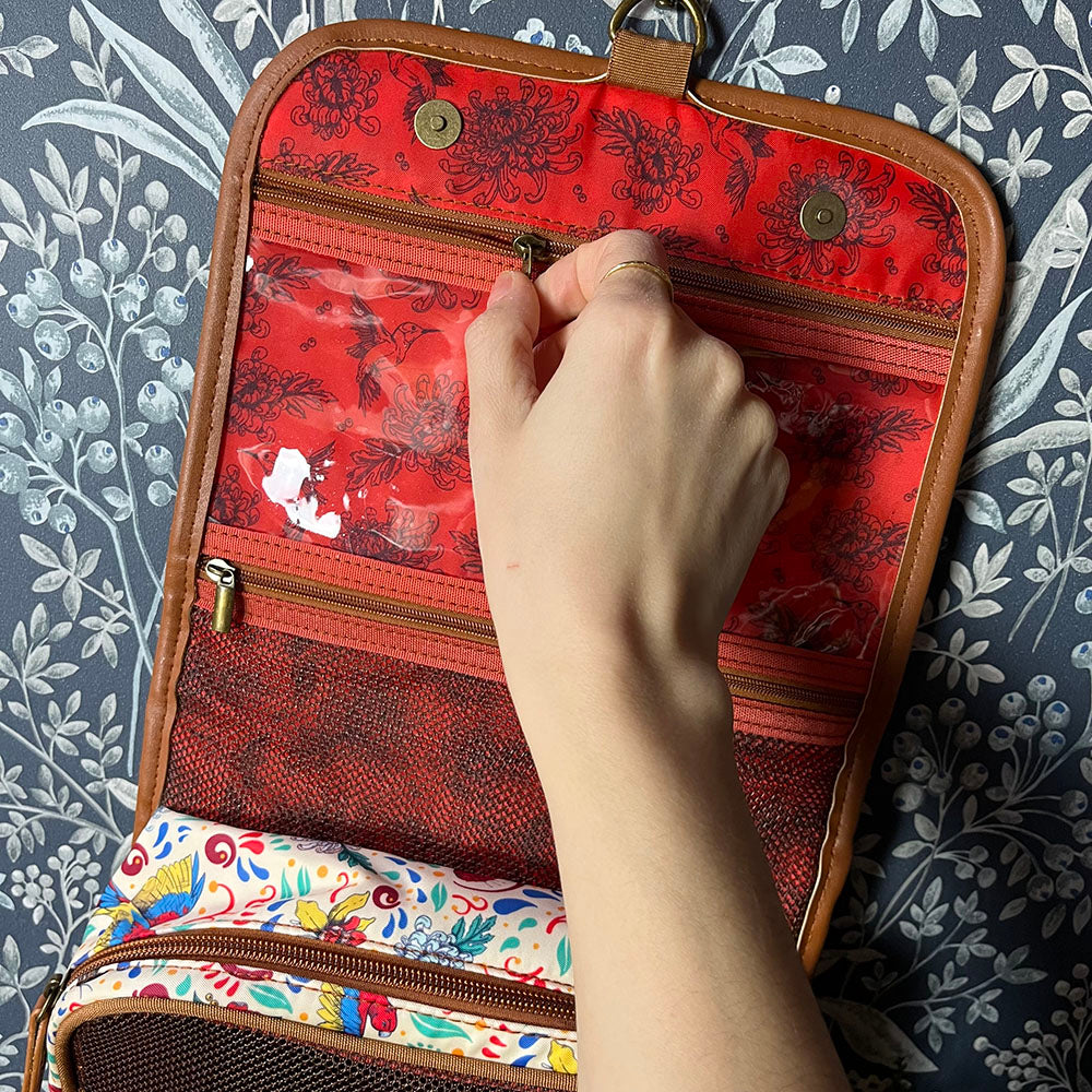 Beauty case da viaggio con gancio Frida Kahlo, pattern floreale