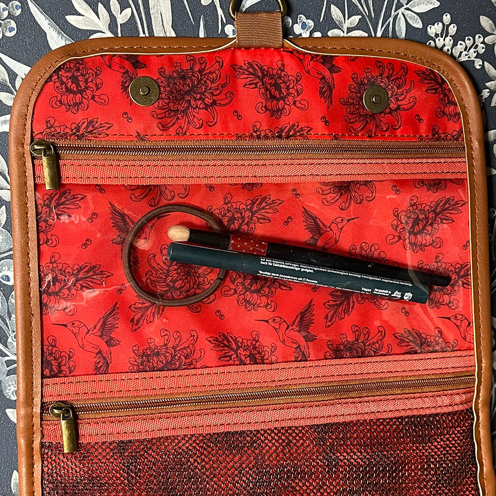 Beauty case da viaggio con gancio Frida Kahlo, pattern floreale