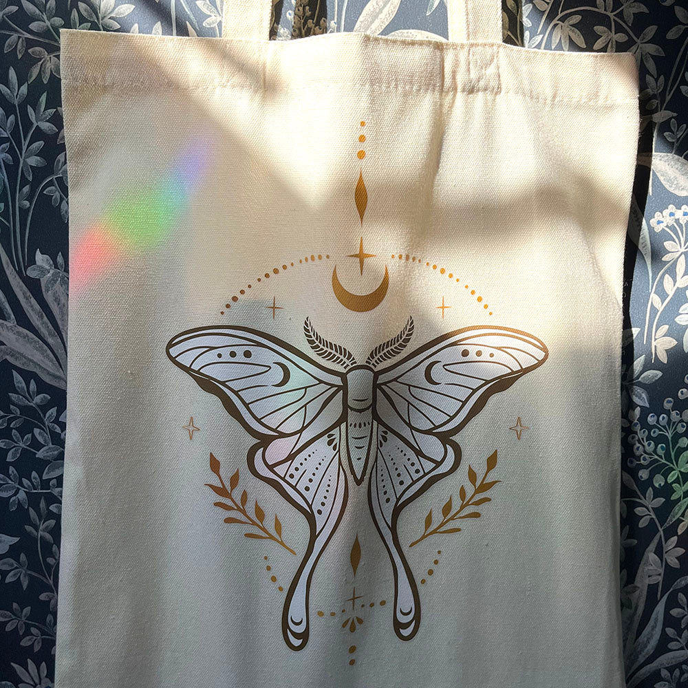 Tote bag Falena Luna, shopper Luna Moth, borsa green witch