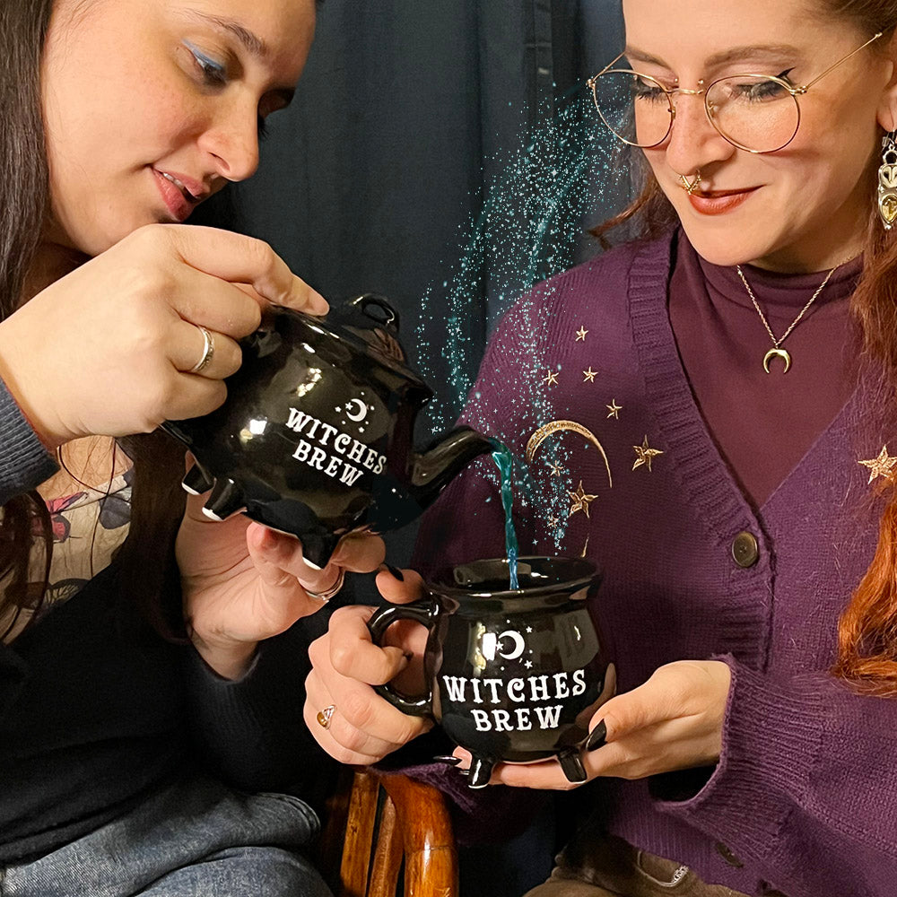 Teiera "Witches Brew" in ceramica smaltata nera, calderone della strega
