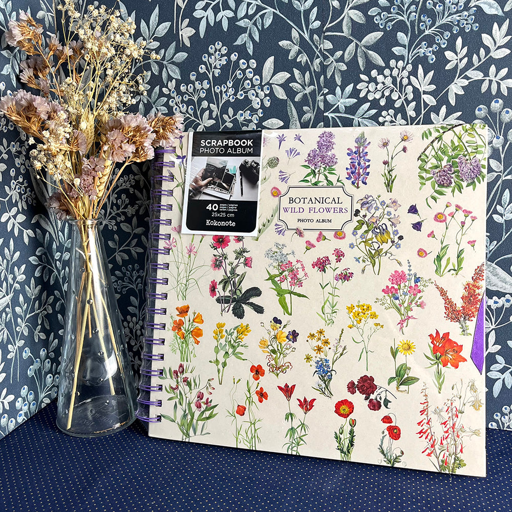 Photo album, "Wild Flowers" scrapbook, cottage flowers