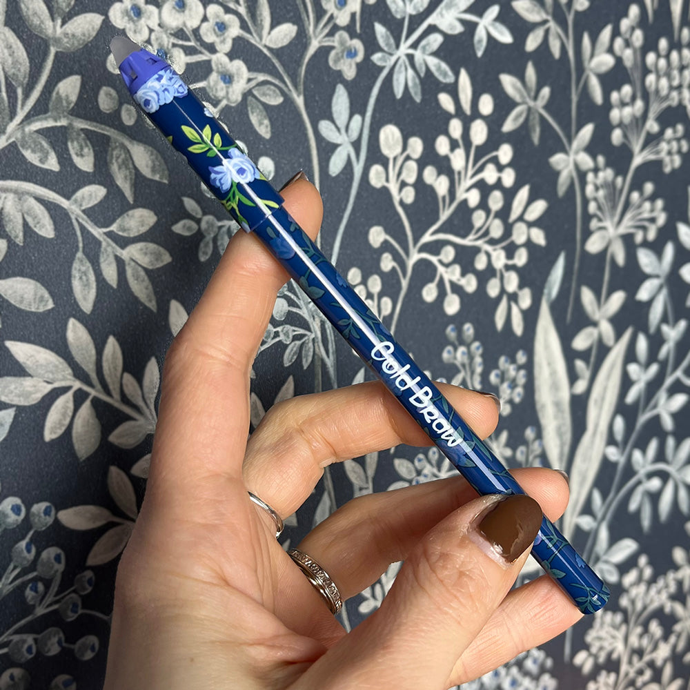 Penna gel blu cancellabile "Fiori", 3 varianti cottagecore blu