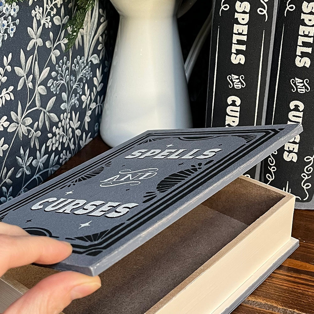 Scatola libro "Spells And Curses" box in legno, witchy box