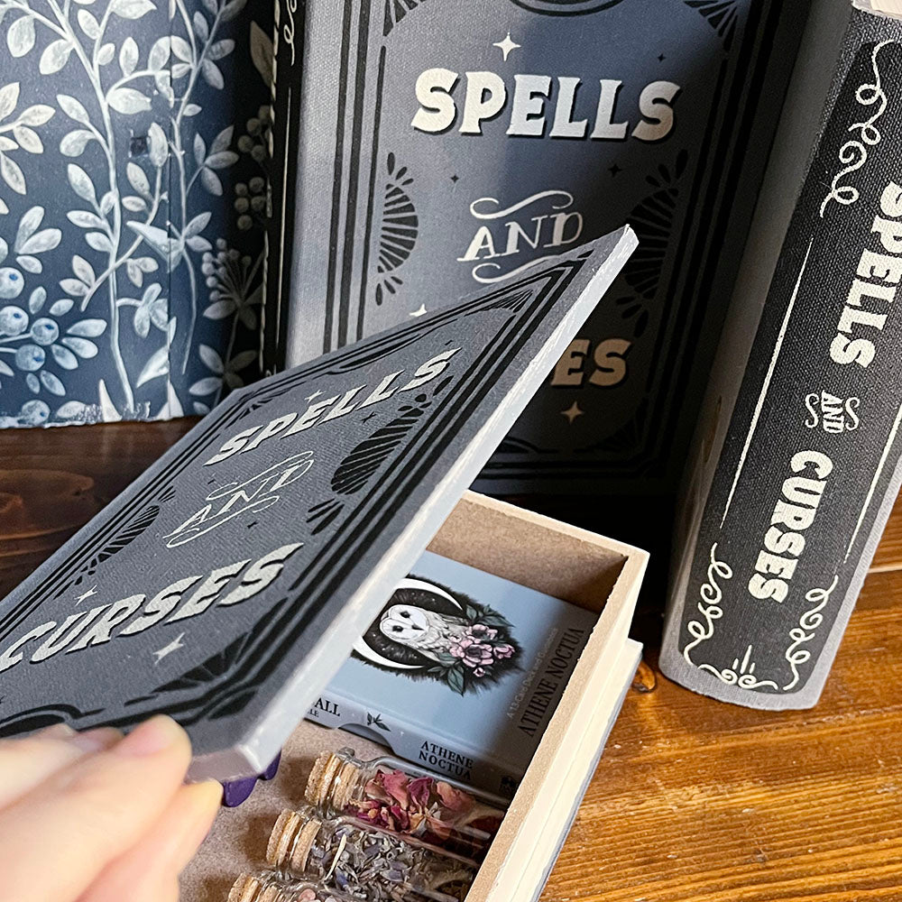 Scatola libro "Spells And Curses" box in legno, witchy box