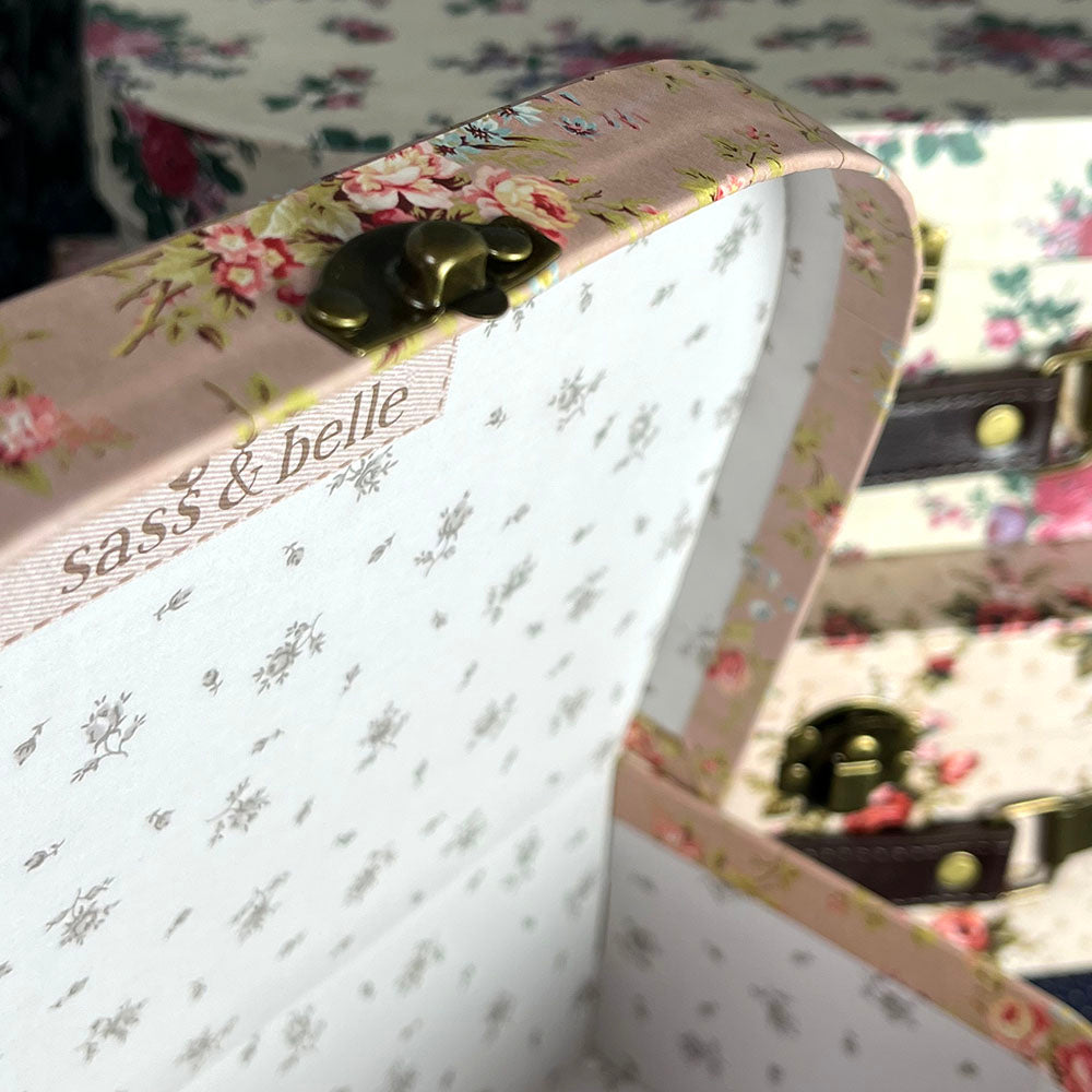 Set 3 valigette vintage in cartone a fiori, rosa, cottagecore