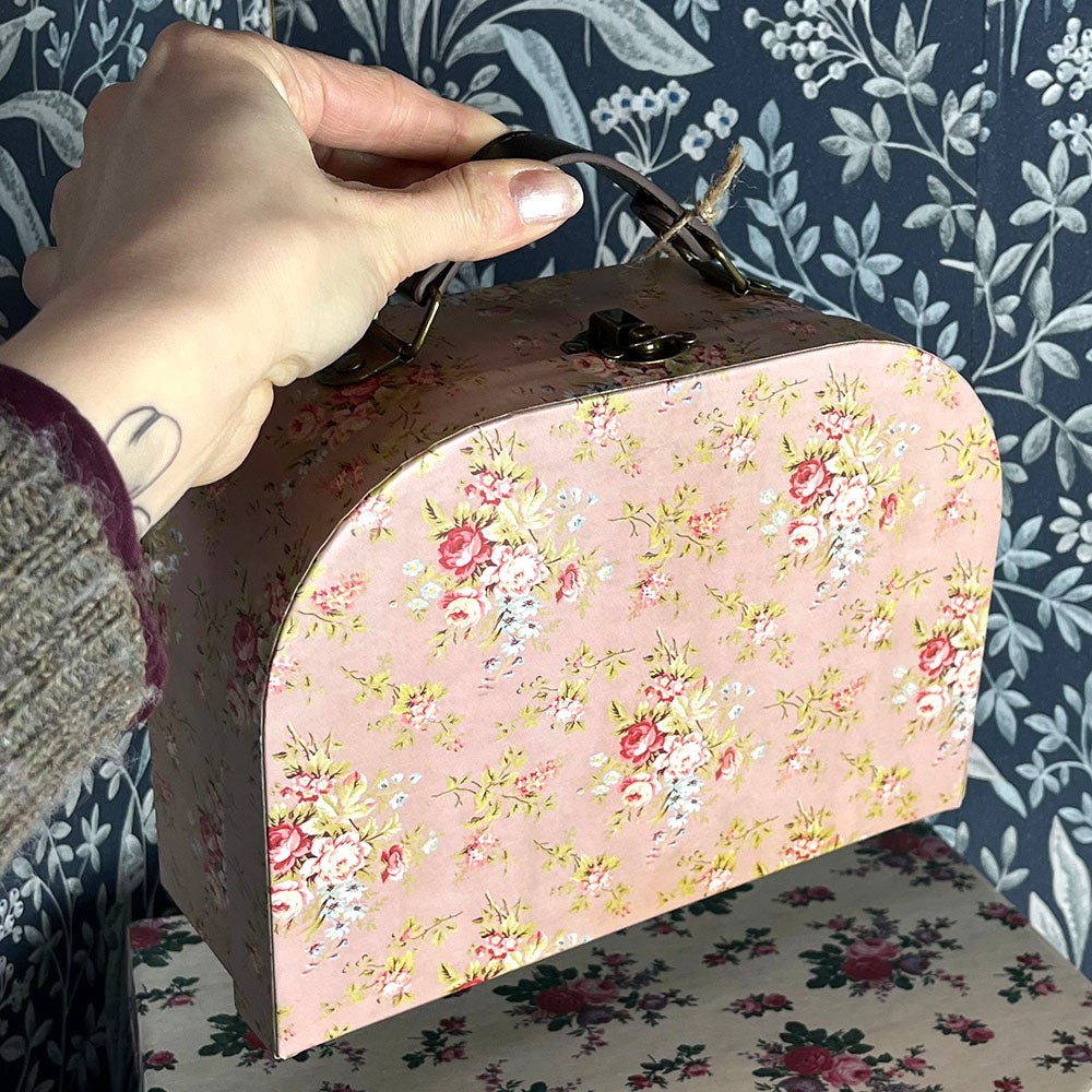 Set 3 valigette vintage in cartone a fiori, rosa, cottagecore