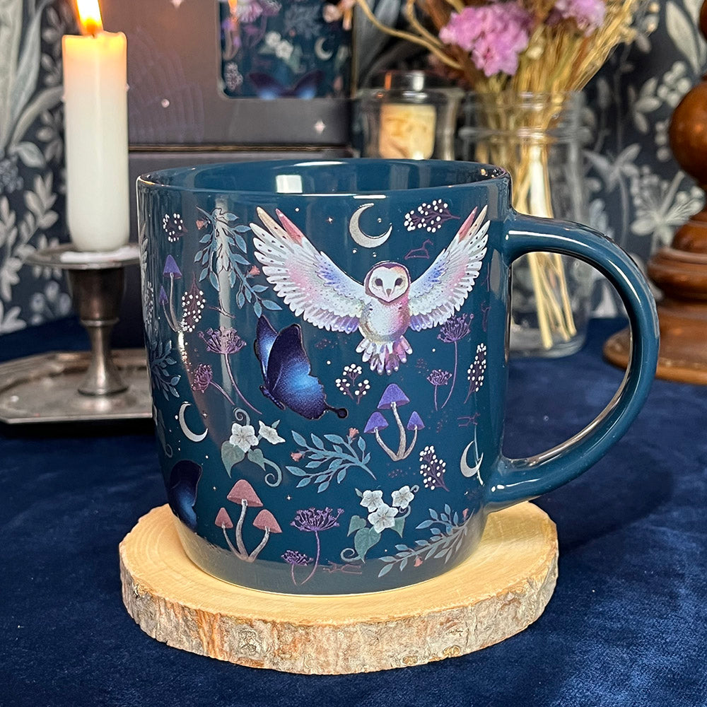 Tazza mug "Night Flight" civetta e piante del bosco, strega, witchy vibes