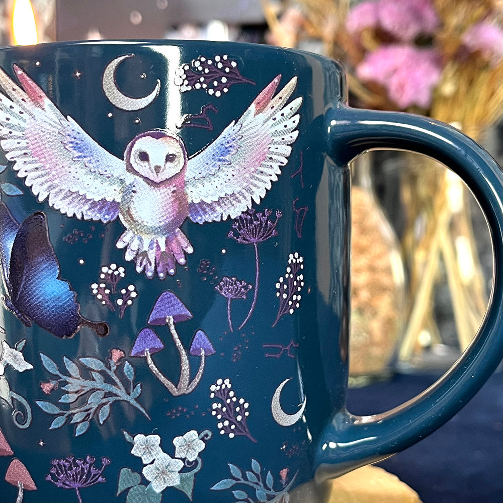 Tazza mug "Night Flight" civetta e piante del bosco, strega, witchy vibes