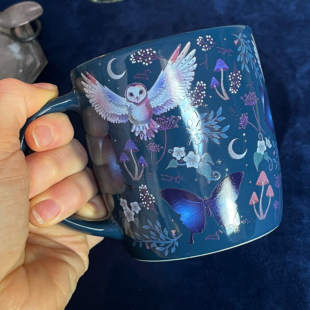 Tazza mug "Night Flight" civetta e piante del bosco, strega, witchy vibes