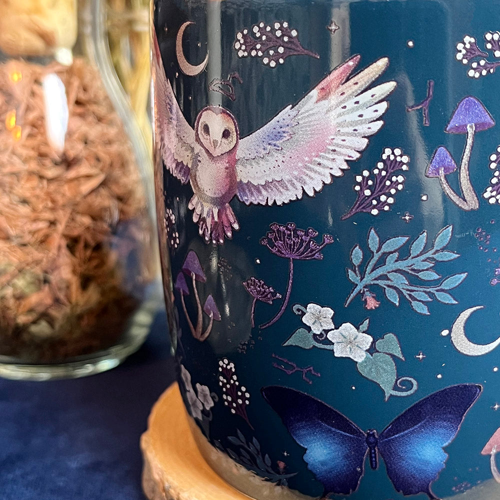 Tazza mug "Night Flight" civetta e piante del bosco, strega, witchy vibes