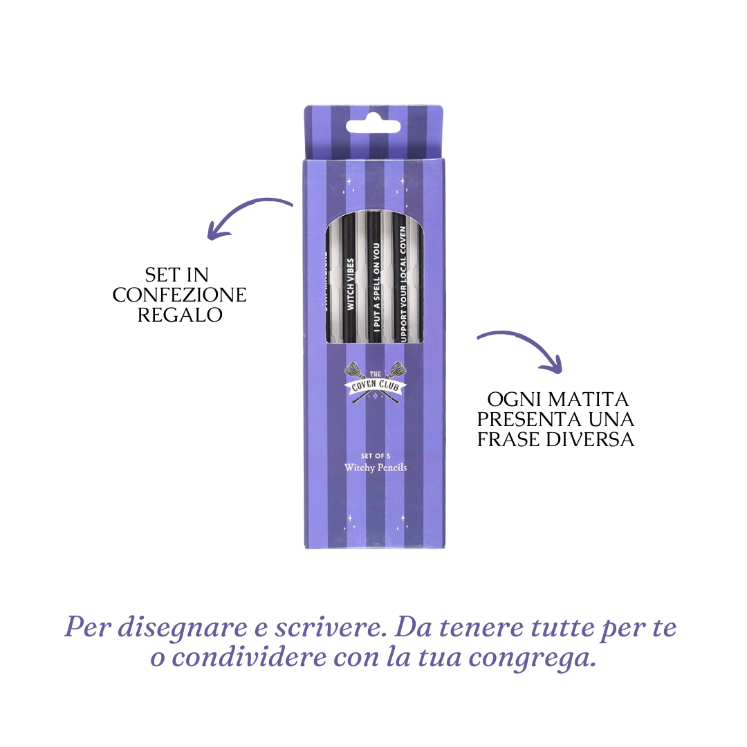 Matite "Witch Club", set da 5, con frasi, witchy vibes