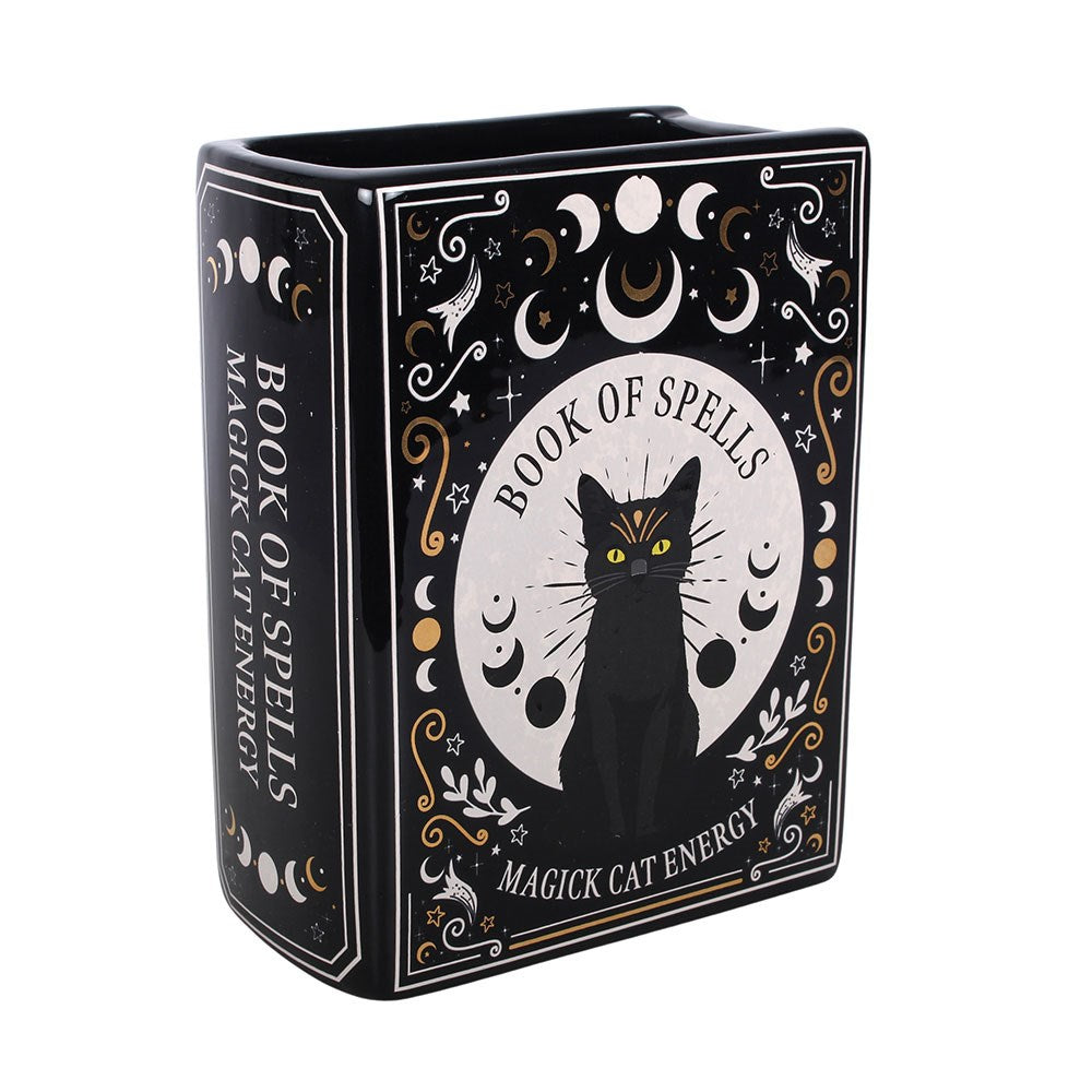 Vaso "Magic Cat Energy" a forma di libro per fiori freschi o essiccati, gatto witchy