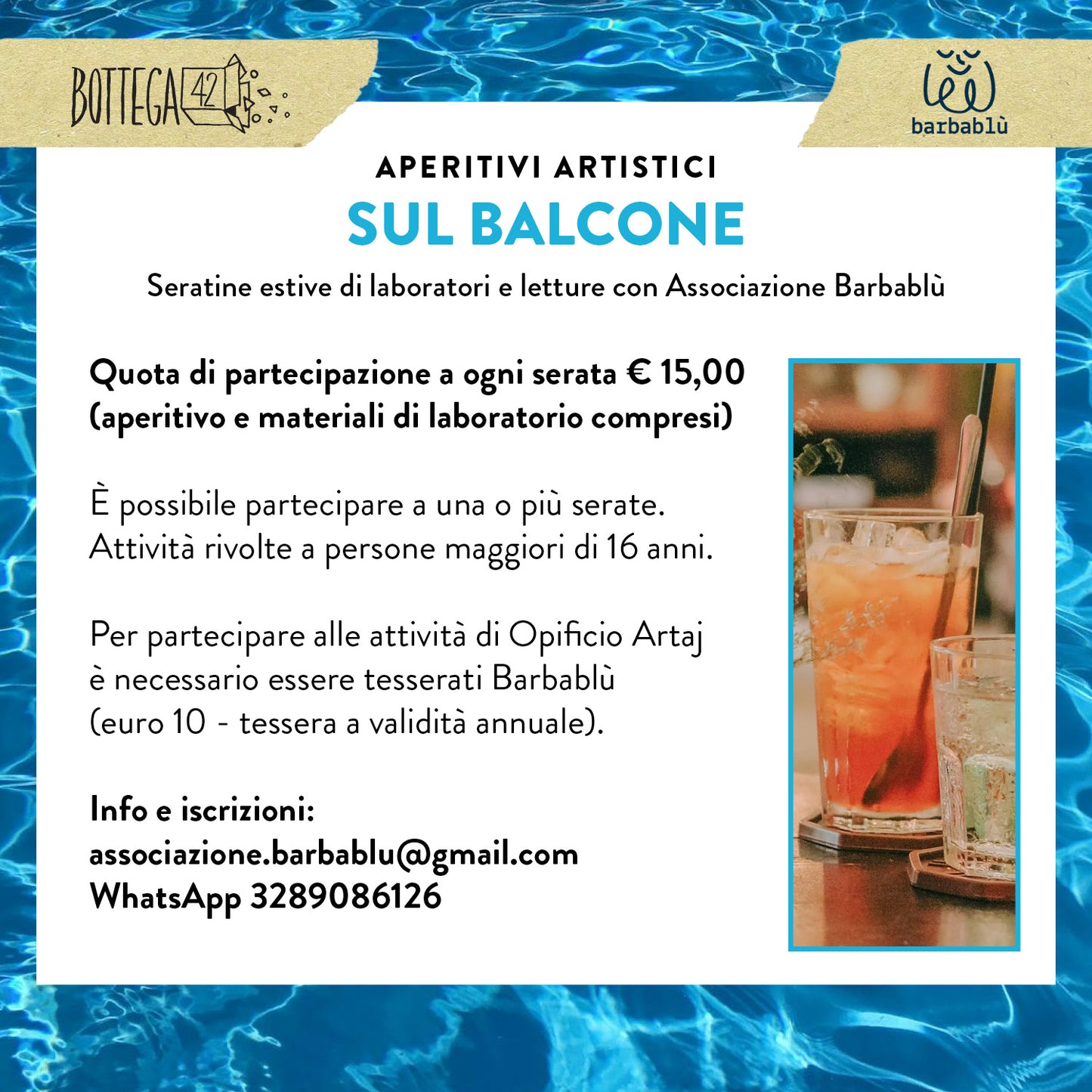 SUL BALCONE: seratine di laboratori artistici e letture, giugno-luglio 2024