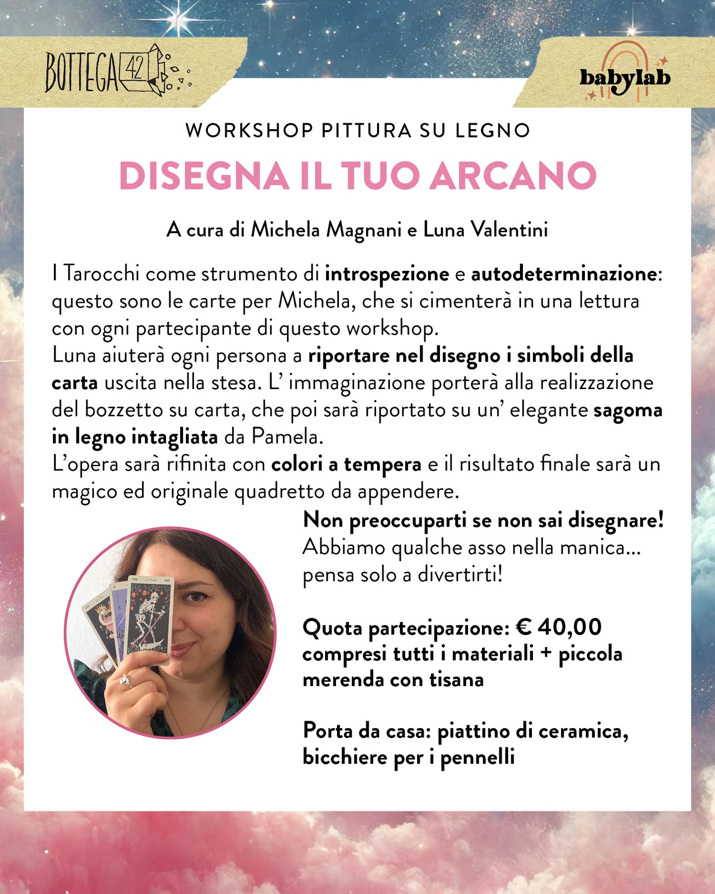 Workshop "Disegna il tuo Arcano" su legno, sabato 1 marzo 2025, con Michela Magnani e Babylab Handmade