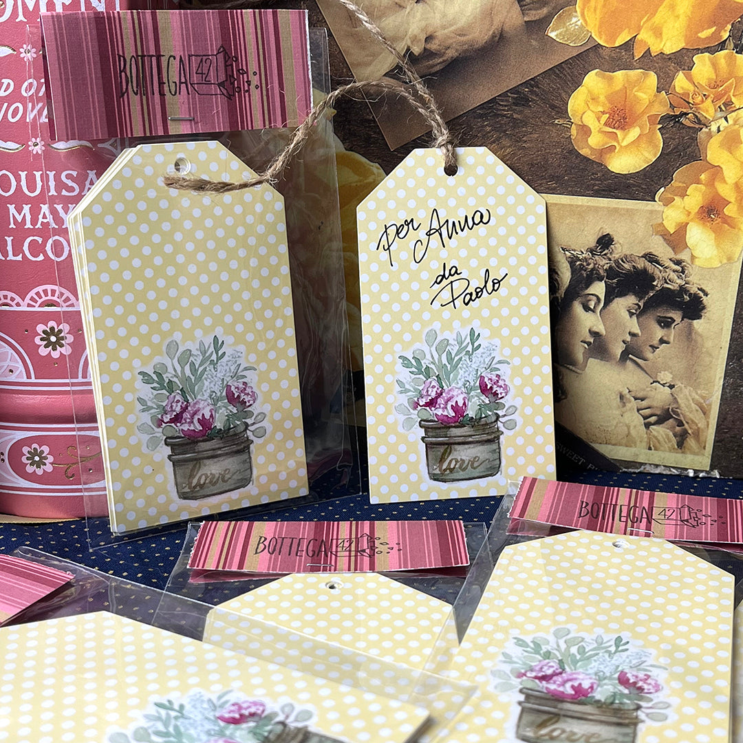 Set 6 biglietti chiudi-pacco "Love&Flowers" acquerello