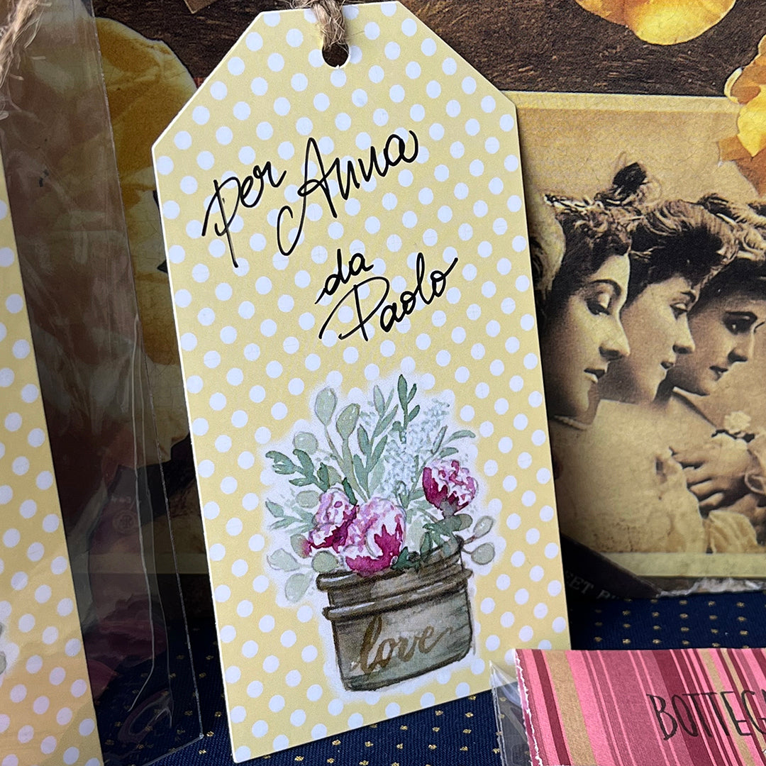 chiudipacco, biglietti regalo, tag, fiori, pois,