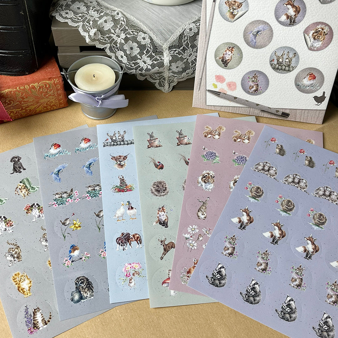 Adesivi in fogli "The Country Set", 6 fogli sticker animali, bosco, campagna, fattoria