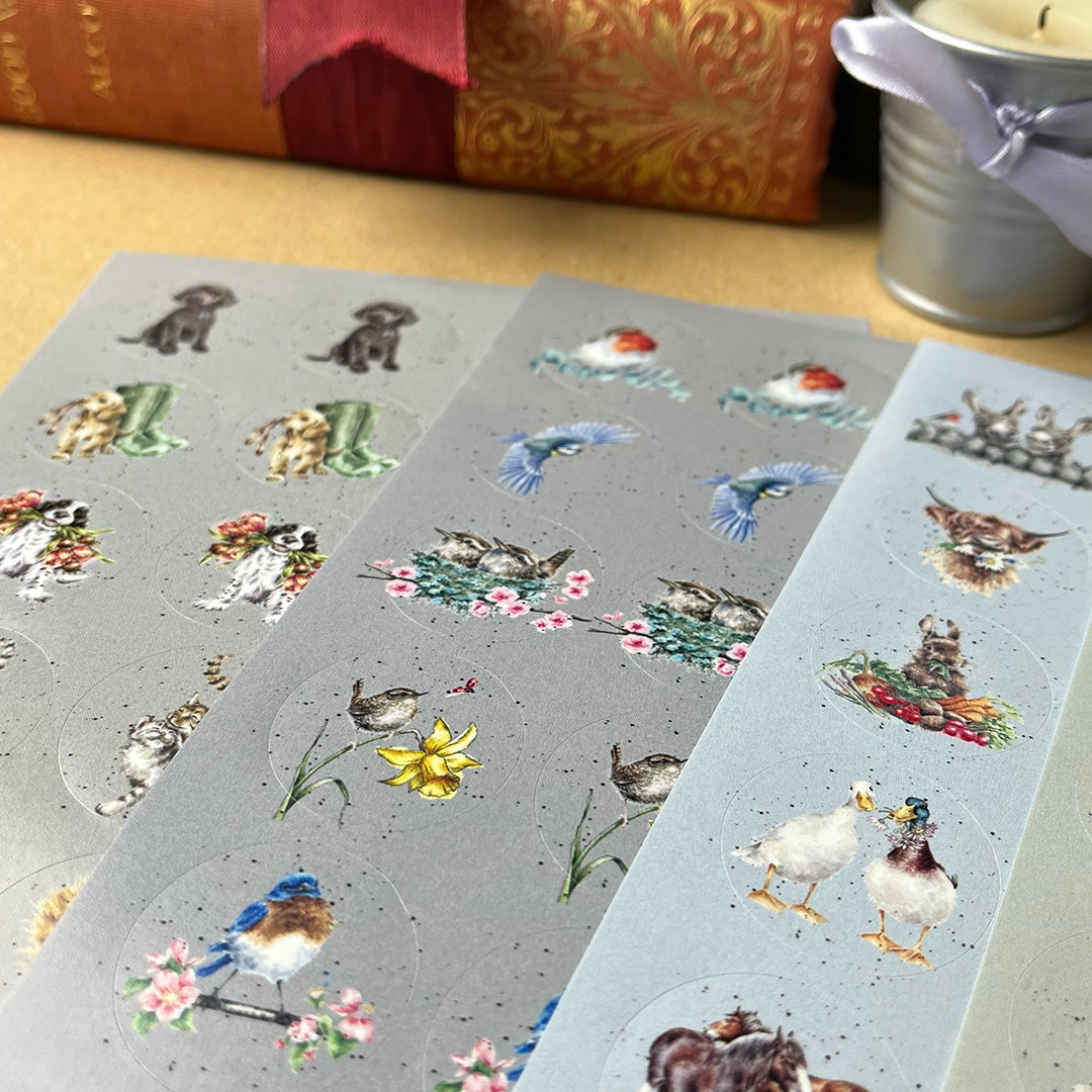 Adesivi in fogli "The Country Set", 6 fogli sticker animali, bosco, campagna, fattoria