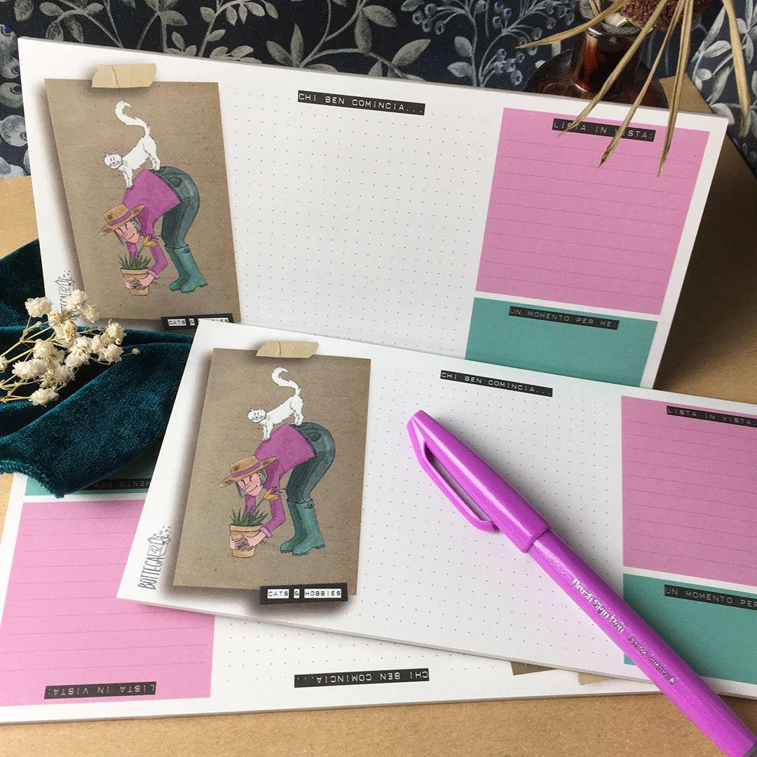 block notes, appunti, gatti, hobby, giardinaggio, lista