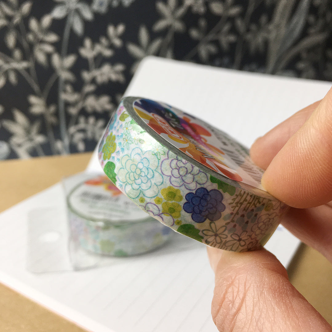 Washi Tape nastro carta adesivo - Fiori e foglie, colori freddi – Bottega42