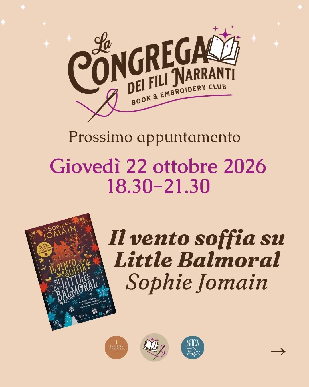 Club del libro e del ricamo (16+), Il vento soffia su Little Balmoral, 22 Ottobre 2026