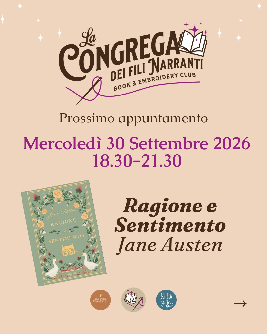 Club del libro e del ricamo (16+), Ragione e Sentimento, 30 Settembre 2026