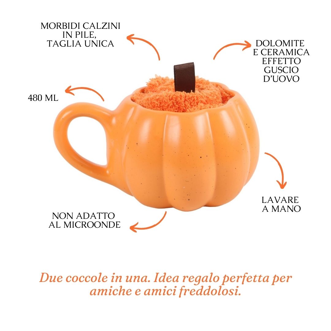 Tazza a forma di zucca "Pumpkin", set regalo con calzini di pile