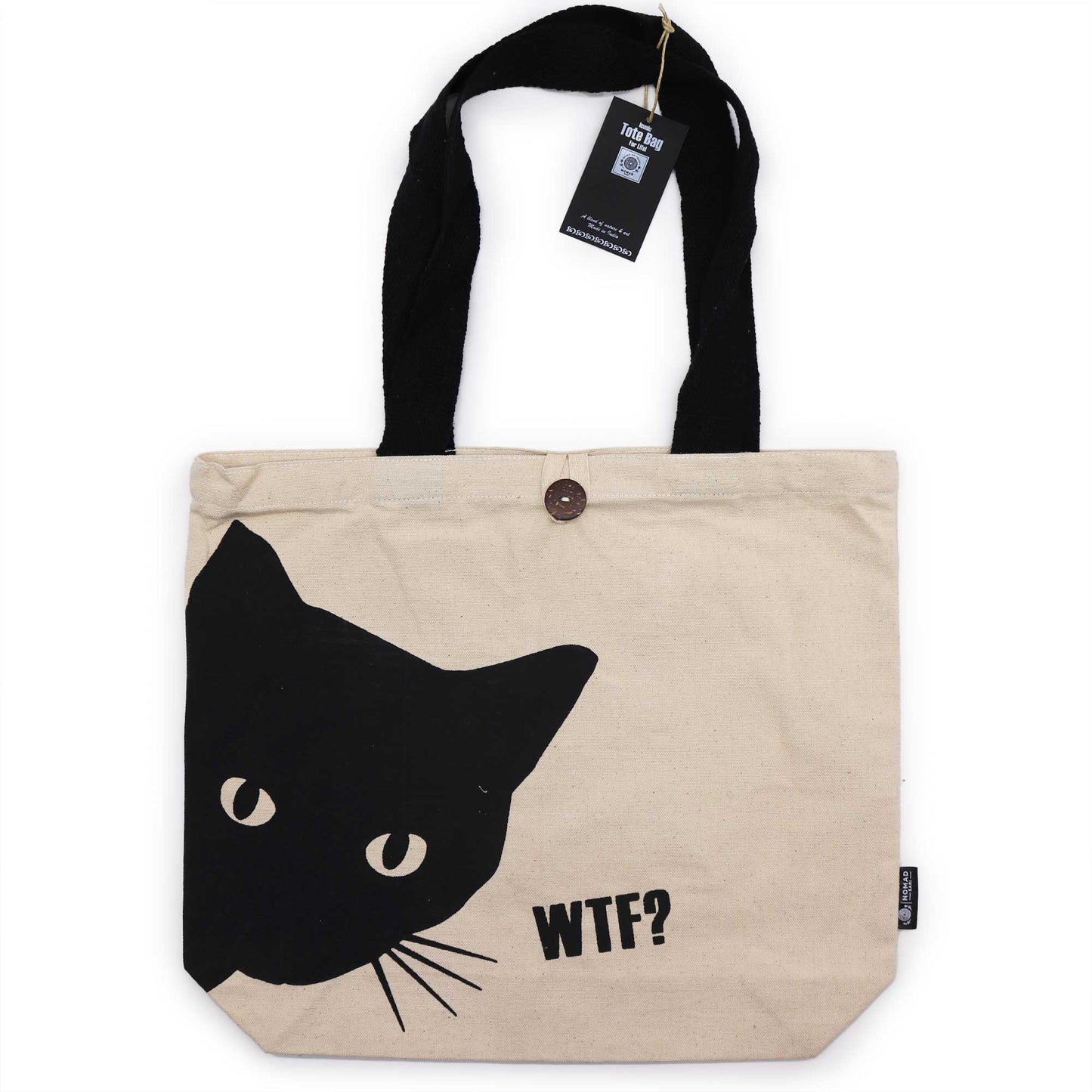 Borsa Tote Bag "Gatto nero-WTF?" in cotone indiano